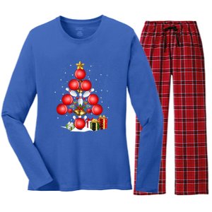 Bowling Christmas Tree Lights Gift Bowling Decorations Xmas Meaningful Gift Women's Long Sleeve Flannel Pajama Set 