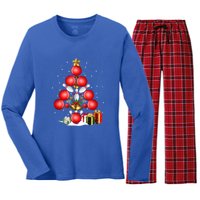 Bowling Christmas Tree Lights Gift Bowling Decorations Xmas Meaningful Gift Women's Long Sleeve Flannel Pajama Set 