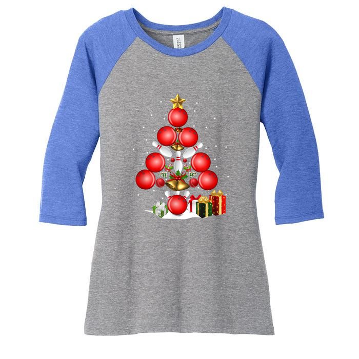 Bowling Christmas Tree Lights Gift Bowling Decorations Xmas Meaningful Gift Women's Tri-Blend 3/4-Sleeve Raglan Shirt