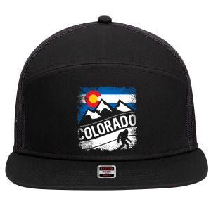 Bigfoot Colorado Trail Mountains Gift 7 Panel Mesh Trucker Snapback Hat