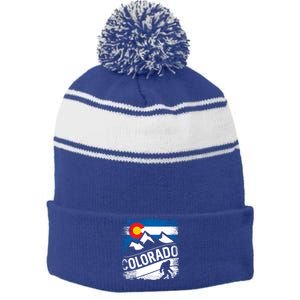 Bigfoot Colorado Trail Mountains Gift Stripe Pom Pom Beanie