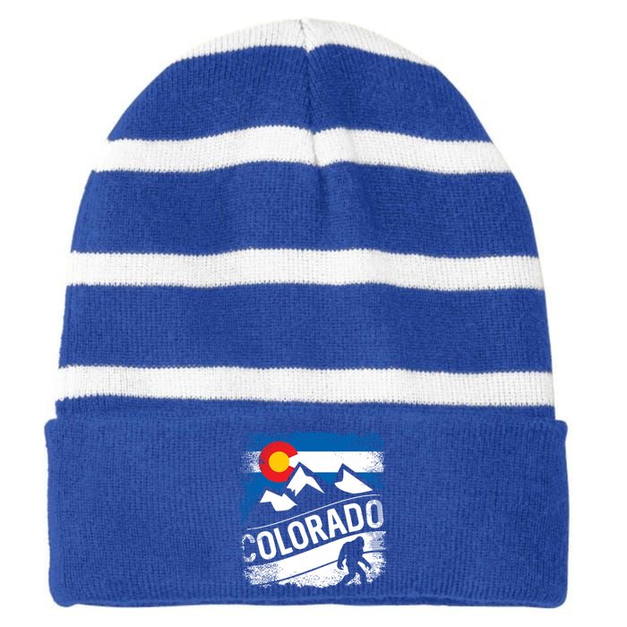 Bigfoot Colorado Trail Mountains Gift Striped Beanie with Solid Band