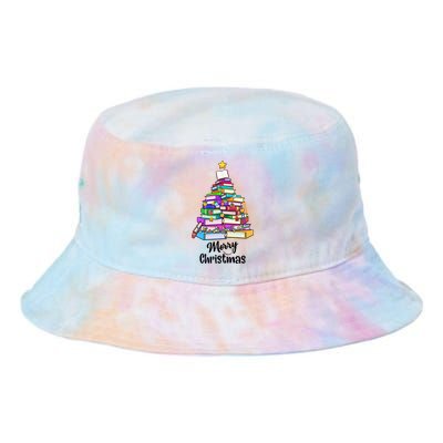 Book Christmas Tree Book Lover Librarian Merry Christmas Gift Tie Dye Newport Bucket Hat