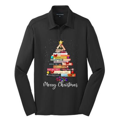 Book Christmas Tree For Book Lover Librarian Teacher Xmas Gift Silk Touch Performance Long Sleeve Polo