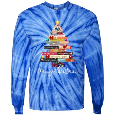 Book Christmas Tree For Book Lover Librarian Teacher Xmas Gift Tie-Dye Long Sleeve Shirt