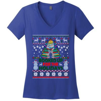 Book Christmas Tree Librarian Booked Up For The Christmas Great Gift Women's V-Neck T-Shirt