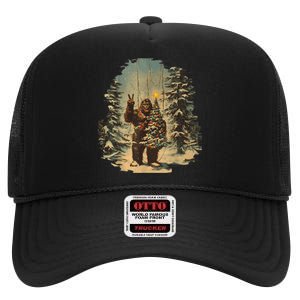 Bigfoot Christmas Tree Lights Tarot Xmas Sasquatch High Crown Mesh Back Trucker Hat