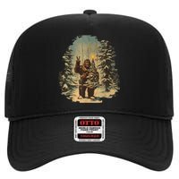 Bigfoot Christmas Tree Lights Tarot Xmas Sasquatch High Crown Mesh Back Trucker Hat