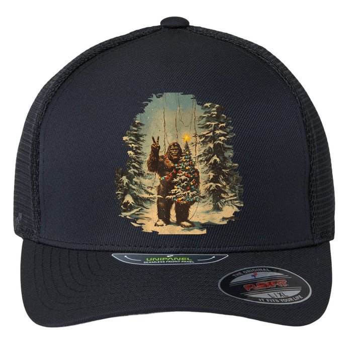 Bigfoot Christmas Tree Lights Tarot Xmas Sasquatch Flexfit Unipanel Trucker Cap