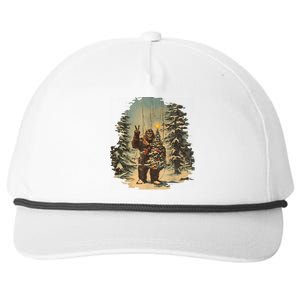 Bigfoot Christmas Tree Lights Tarot Xmas Sasquatch Snapback Five-Panel Rope Hat