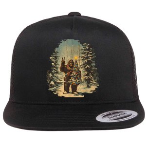 Bigfoot Christmas Tree Lights Tarot Xmas Sasquatch Flat Bill Trucker Hat