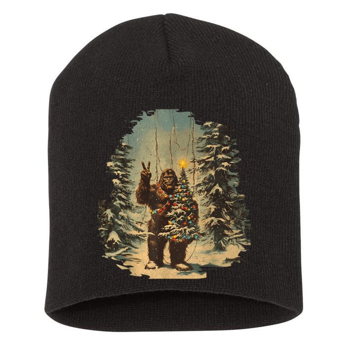 Bigfoot Christmas Tree Lights Tarot Xmas Sasquatch Short Acrylic Beanie