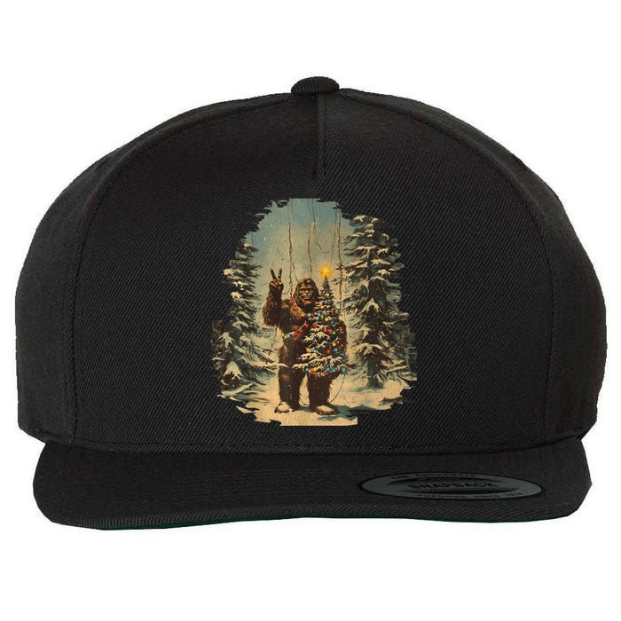 Bigfoot Christmas Tree Lights Tarot Xmas Sasquatch Wool Snapback Cap