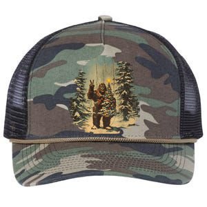 Bigfoot Christmas Tree Lights Tarot Xmas Sasquatch Retro Rope Trucker Hat Cap