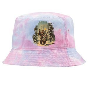 Bigfoot Christmas Tree Lights Tarot Xmas Sasquatch Tie-Dyed Bucket Hat