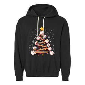 Baseball Christmas Tree Light Xmas Baseball Garment-Dyed Fleece Hoodie