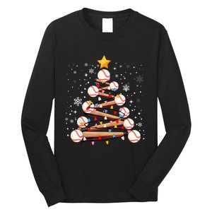 Baseball Christmas Tree Light Xmas Baseball Long Sleeve Shirt