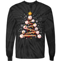 Baseball Christmas Tree Light Xmas Baseball Tie-Dye Long Sleeve Shirt