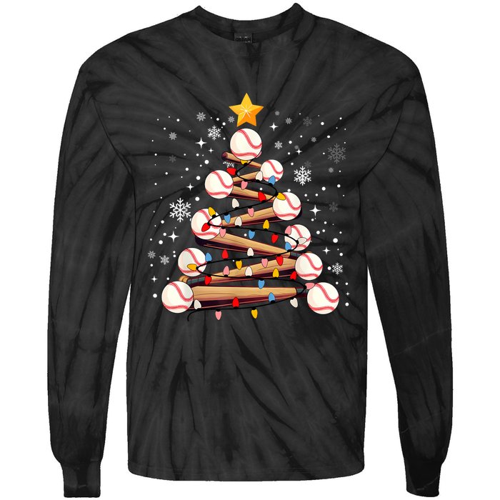 Baseball Christmas Tree Light Xmas Baseball Tie-Dye Long Sleeve Shirt