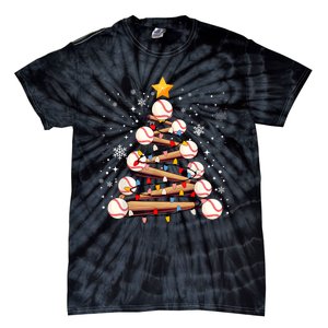 Baseball Christmas Tree Light Xmas Baseball Tie-Dye T-Shirt