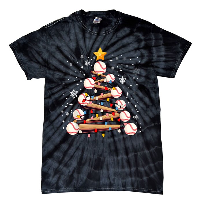 Baseball Christmas Tree Light Xmas Baseball Tie-Dye T-Shirt