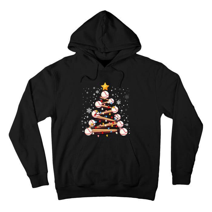 Baseball Christmas Tree Light Xmas Baseball Tall Hoodie