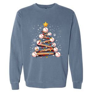 Baseball Christmas Tree Light Xmas Baseball Garment-Dyed Sweatshirt