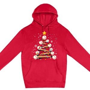 Baseball Christmas Tree Light Xmas Baseball Premium Pullover Hoodie