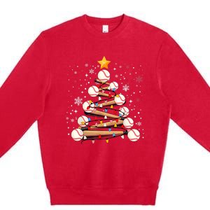 Baseball Christmas Tree Light Xmas Baseball Premium Crewneck Sweatshirt