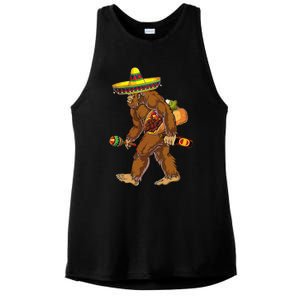 Bigfoot Carrying Taco El Squatcho Beer Pacho Sombrero Lover Ladies PosiCharge Tri-Blend Wicking Tank