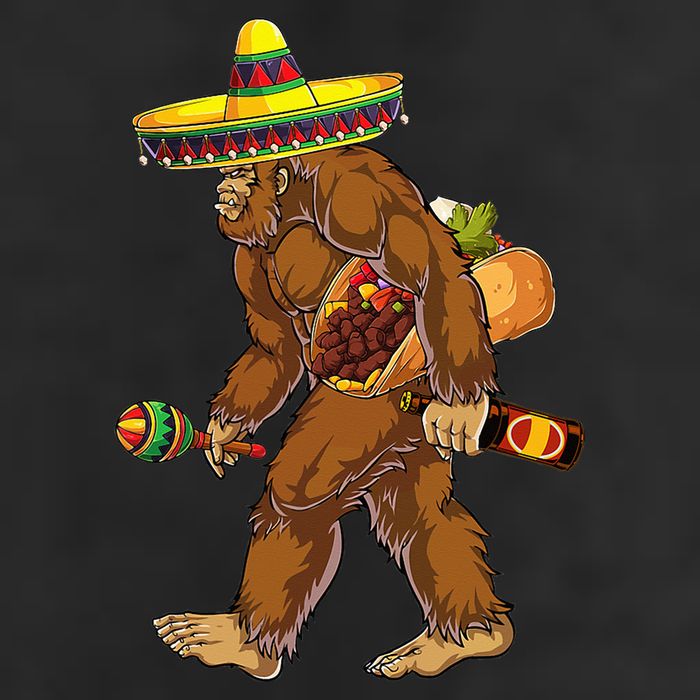 Bigfoot Carrying Taco El Squatcho Beer Pacho Sombrero Lover 7 Panel Mesh Trucker Snapback Hat