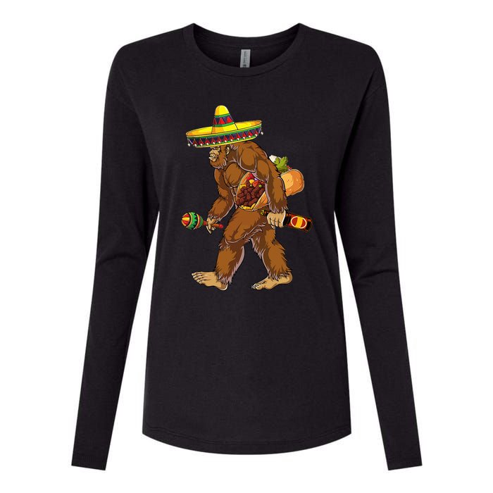 Bigfoot Carrying Taco El Squatcho Beer Pacho Sombrero Lover Womens Cotton Relaxed Long Sleeve T-Shirt