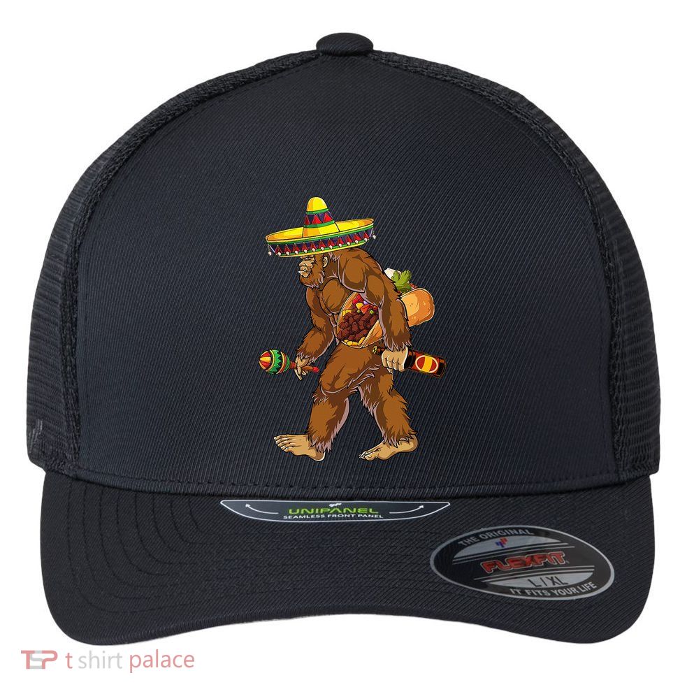 Bigfoot Carrying Taco El Squatcho Beer Pacho Sombrero Lover Flexfit Unipanel Trucker Cap