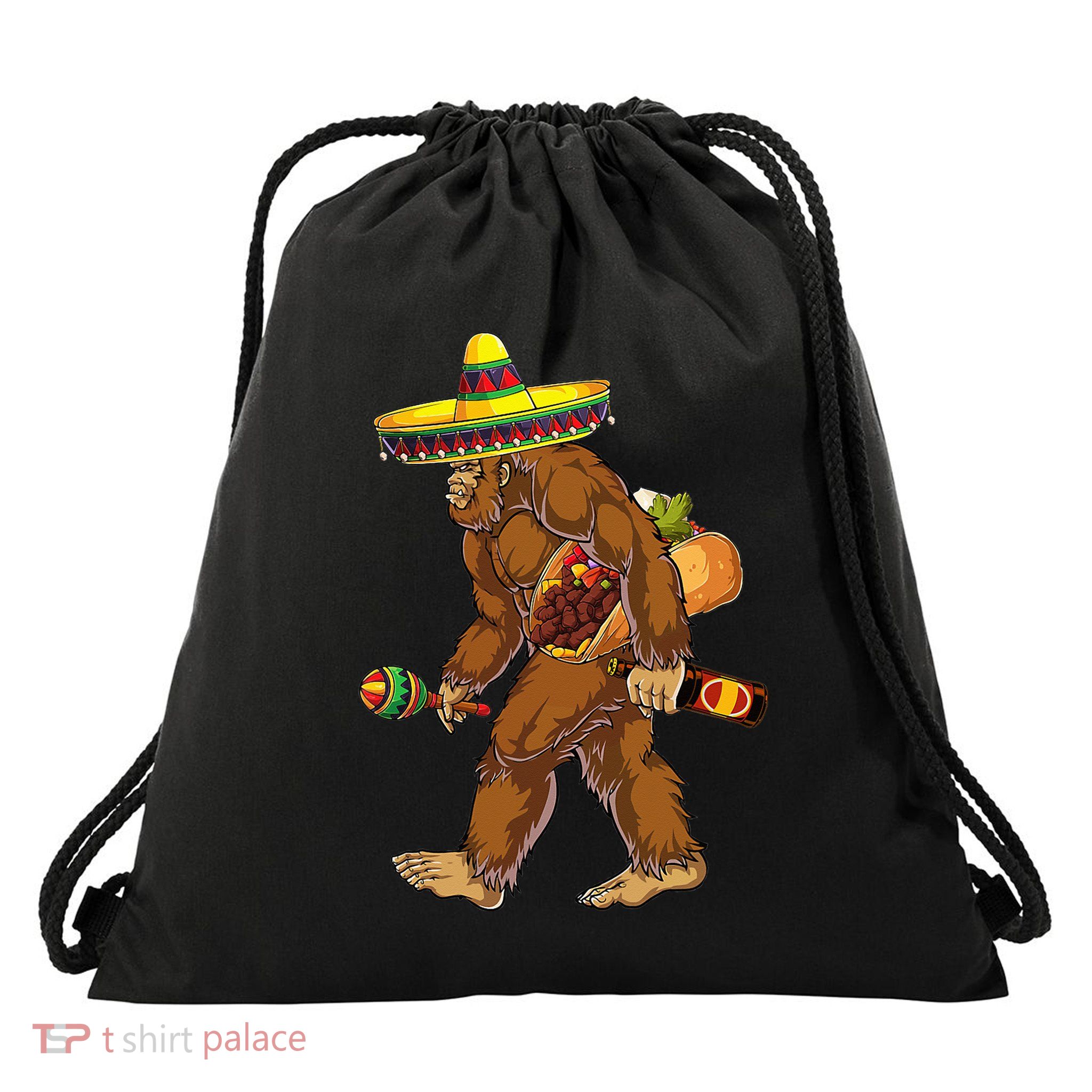 Bigfoot Carrying Taco El Squatcho Beer Pacho Sombrero Lover Drawstring Bag