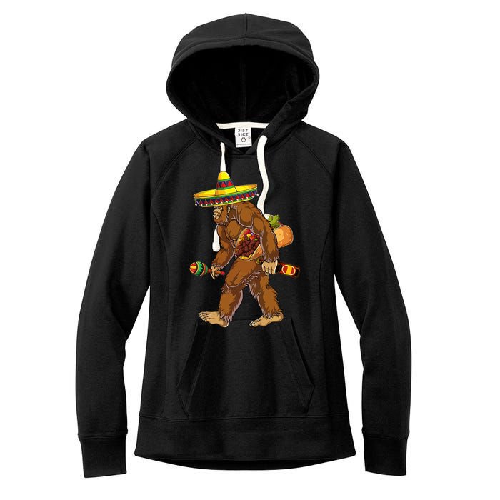 Bigfoot Carrying Taco El Squatcho Beer Pacho Sombrero Lover Women's Fleece Hoodie