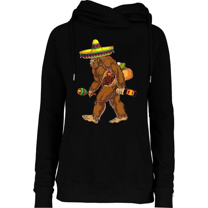 Bigfoot Carrying Taco El Squatcho Beer Pacho Sombrero Lover Womens Funnel Neck Pullover Hood