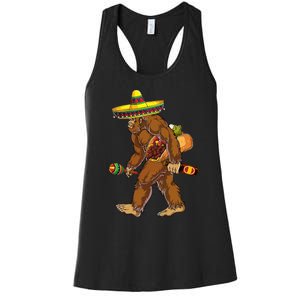 Bigfoot Carrying Taco El Squatcho Beer Pacho Sombrero Lover Women's Racerback Tank