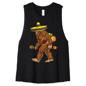 Bigfoot Carrying Taco El Squatcho Beer Pacho Sombrero Lover Women's Racerback Cropped Tank