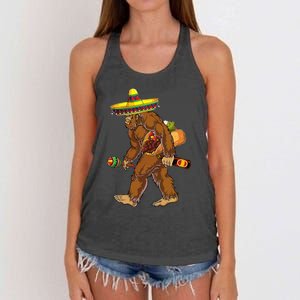 Bigfoot Carrying Taco El Squatcho Beer Pacho Sombrero Lover Women's Knotted Racerback Tank