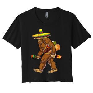 Bigfoot Carrying Taco El Squatcho Beer Pacho Sombrero Lover Women's Crop Top Tee