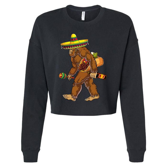 Bigfoot Carrying Taco El Squatcho Beer Pacho Sombrero Lover Cropped Pullover Crew