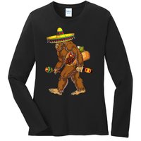 Bigfoot Carrying Taco El Squatcho Beer Pacho Sombrero Lover Ladies Long Sleeve Shirt