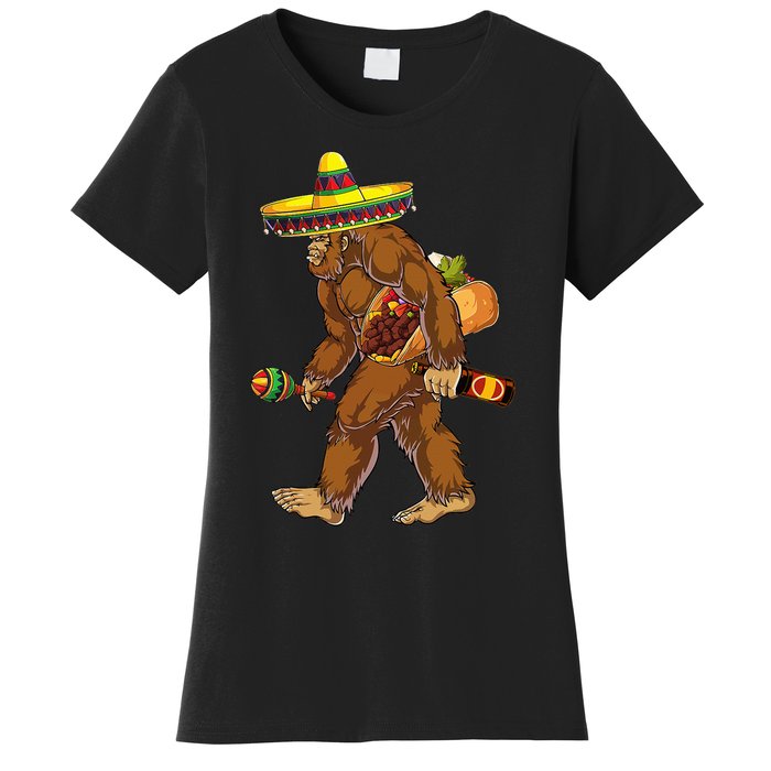 Bigfoot Carrying Taco El Squatcho Beer Pacho Sombrero Lover Women's T-Shirt