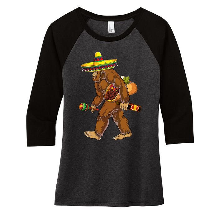 Bigfoot Carrying Taco El Squatcho Beer Pacho Sombrero Lover Women's Tri-Blend 3/4-Sleeve Raglan Shirt