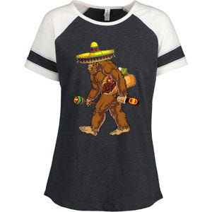 Bigfoot Carrying Taco El Squatcho Beer Pacho Sombrero Lover Enza Ladies Jersey Colorblock Tee