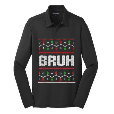 Bruh Christmas Teen Teens Ugly Christmas Silk Touch Performance Long Sleeve Polo