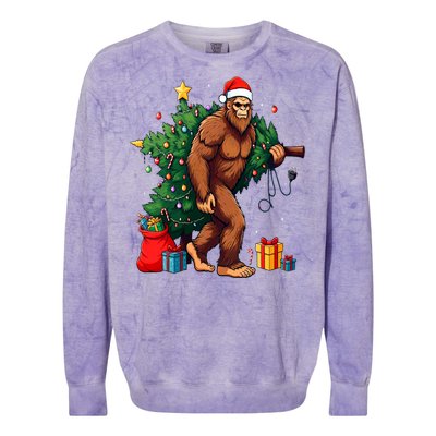 Bigfoot Christmas Tree Lights Xmas Colorblast Crewneck Sweatshirt