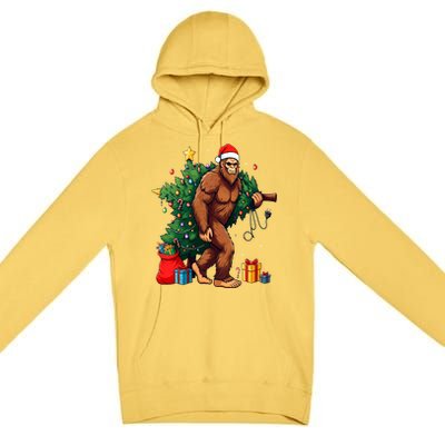 Bigfoot Christmas Tree Lights Xmas Premium Pullover Hoodie