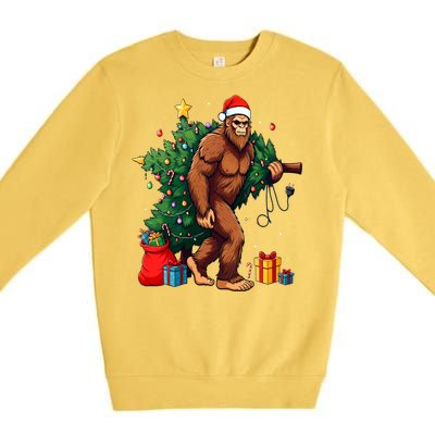 Bigfoot Christmas Tree Lights Xmas Premium Crewneck Sweatshirt