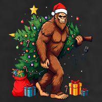 Bigfoot Christmas Tree Lights Xmas 7 Panel Mesh Trucker Snapback Hat